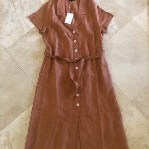 Quince Linen Button Down Dress Terracotta L